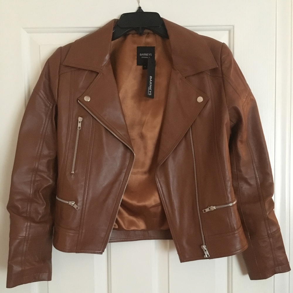 NWT Barneys Originals Tan Leather Jacket Size 8/SM